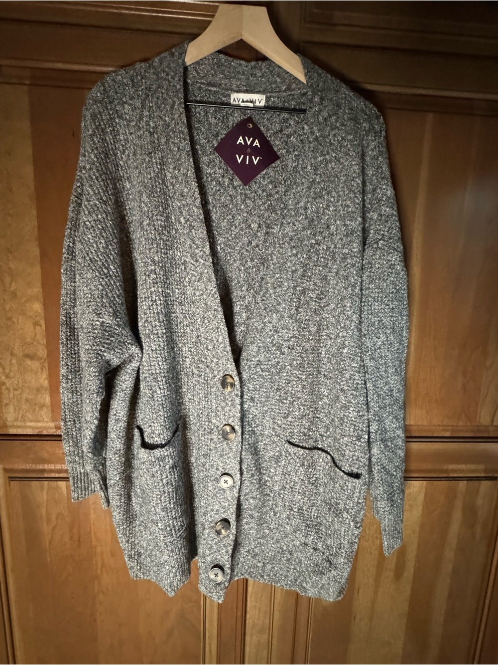 Ava & Viv Gray Marled Button-Front Cardigan